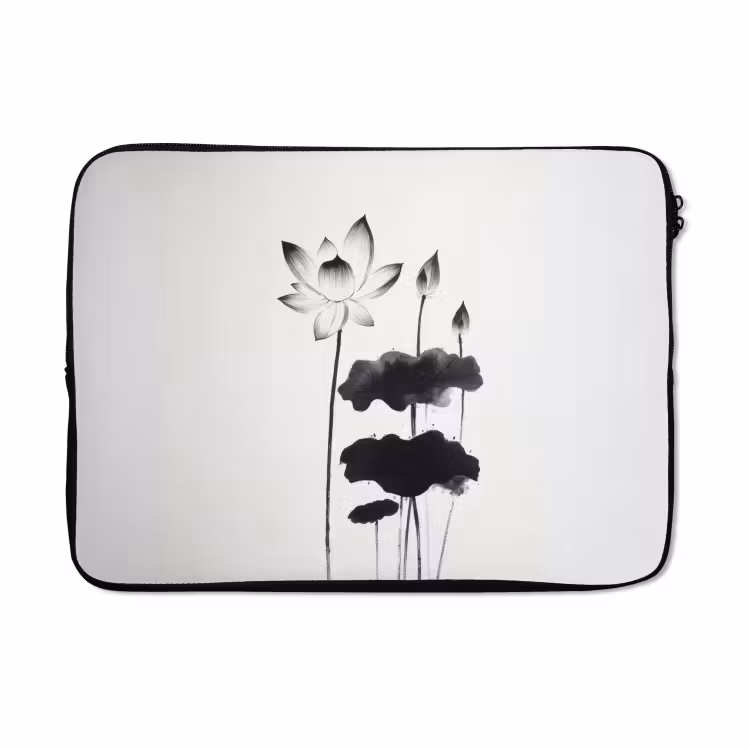 Laptophoes - Bladeren - Zwart - Lotusbloem - Minimalitisch — 5