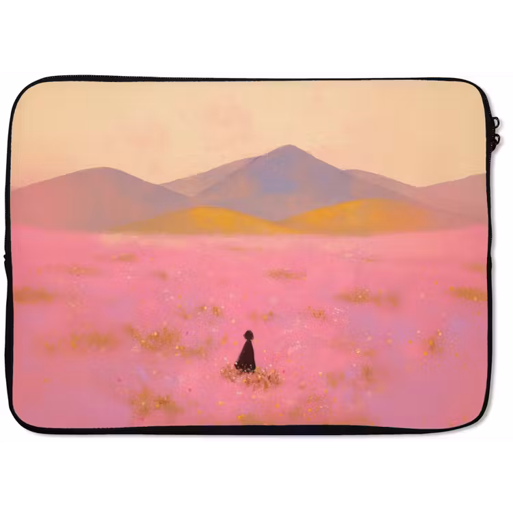 Laptophoes - Bloemenweide - Heuvels - Silhouet - Roze — 1