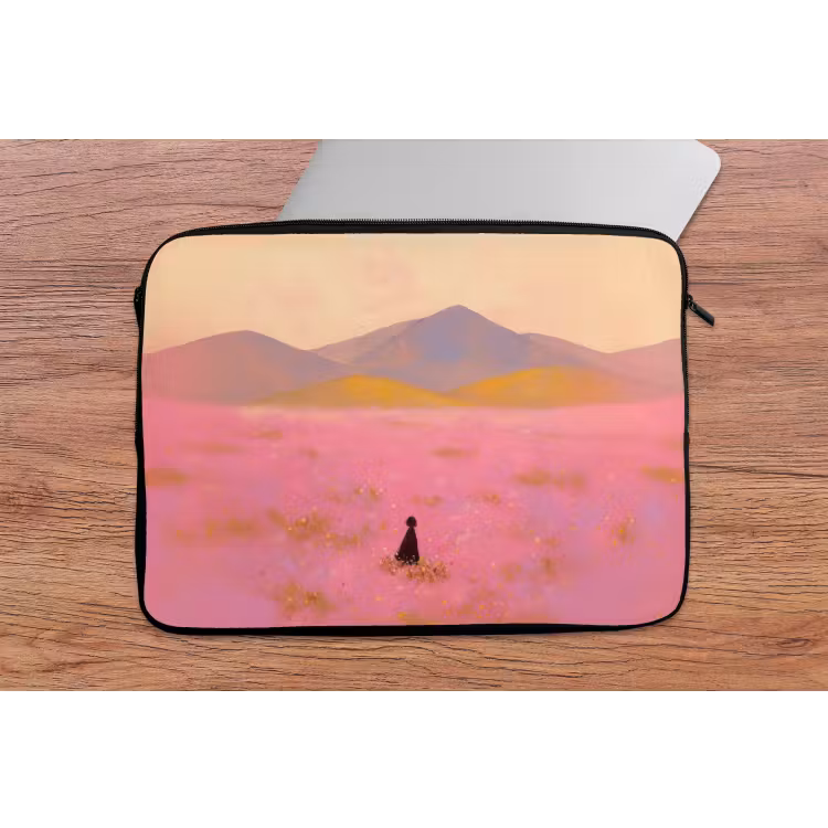 Laptophoes - Bloemenweide - Heuvels - Silhouet - Roze — 2
