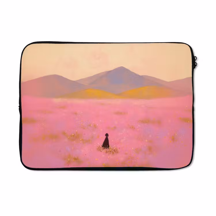 Laptophoes - Bloemenweide - Heuvels - Silhouet - Roze — 5