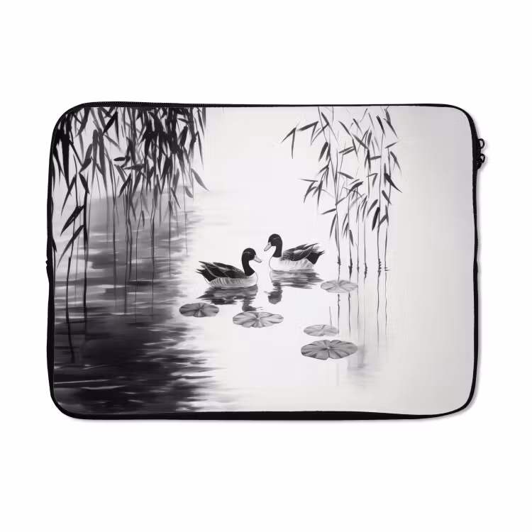 Laptophoes - Eenden - Waterlelies - Riet - Zwart — 5