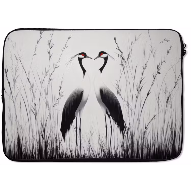 Laptophoes - Kraanvogels - Gras - Hartvorm - Zwart — 1
