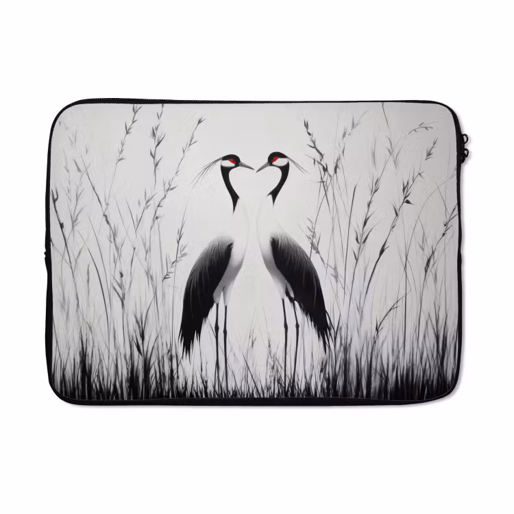 Laptophoes - Kraanvogels - Gras - Hartvorm - Zwart — 5