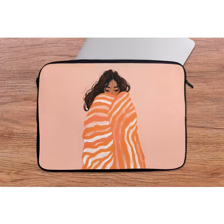 Laptophoes - Meisje - Deken - Gestreept - Oranje — 2