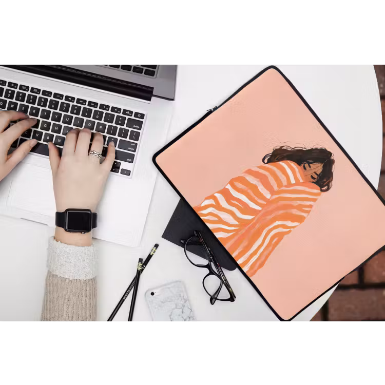 Laptophoes - Meisje - Deken - Gestreept - Oranje — 3
