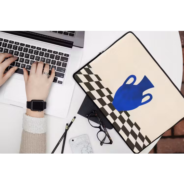 Laptophoes - Vaas - Blauw - Geblokt - Modern — 3