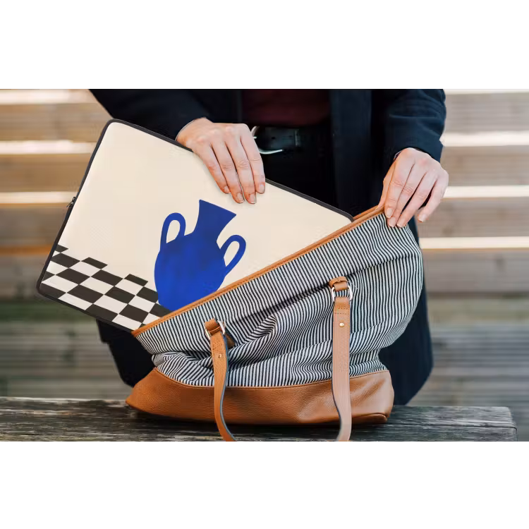 Laptophoes - Vaas - Blauw - Geblokt - Modern — 4