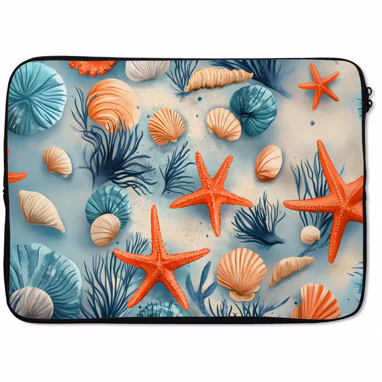 Laptophoes - Zeesterren - Schelpen - Illustratie - Zand — 1