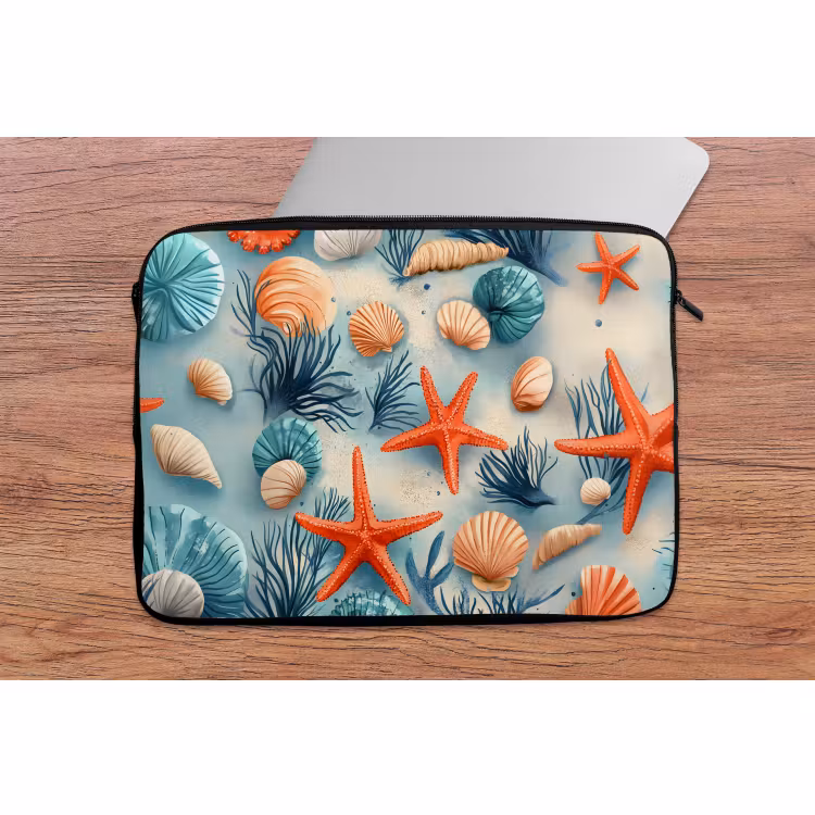Laptophoes - Zeesterren - Schelpen - Illustratie - Zand — 2