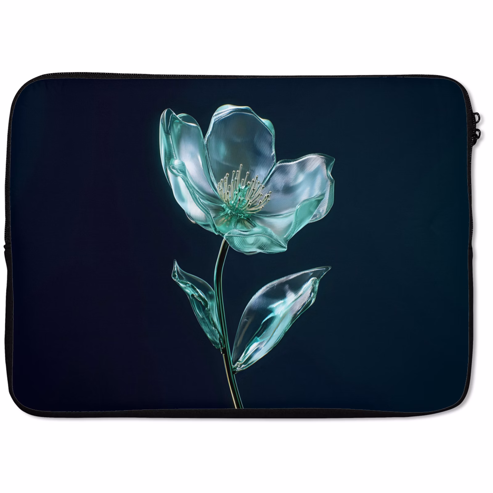 Laptophoes - Bladeren - Bloem - Glazen - Donkerblauw — 1