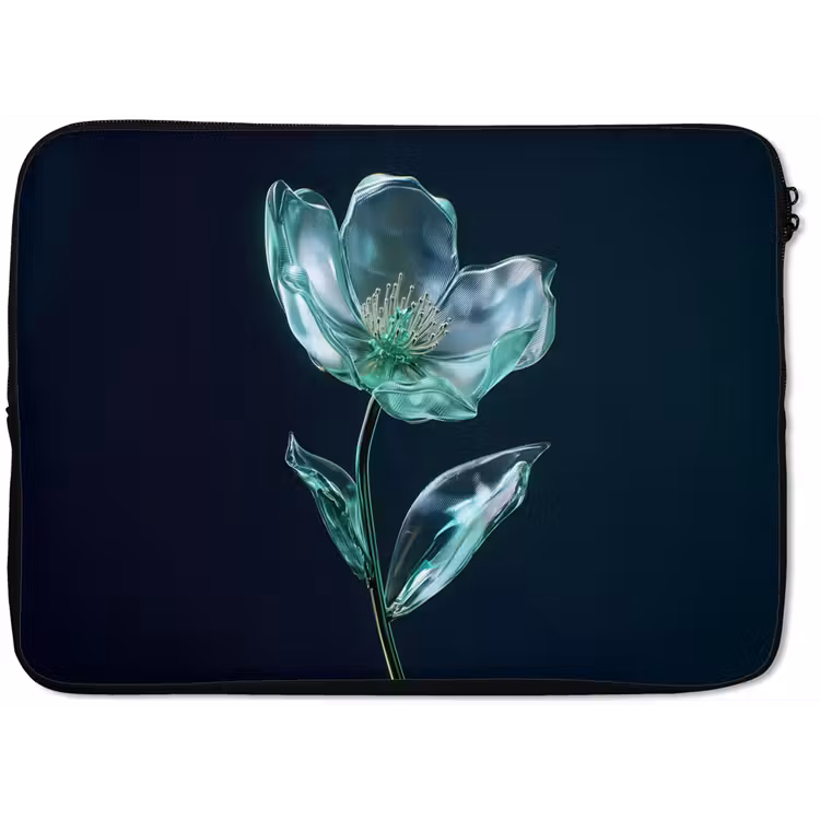 Laptophoes - Bladeren - Bloem - Glazen - Donkerblauw — 1