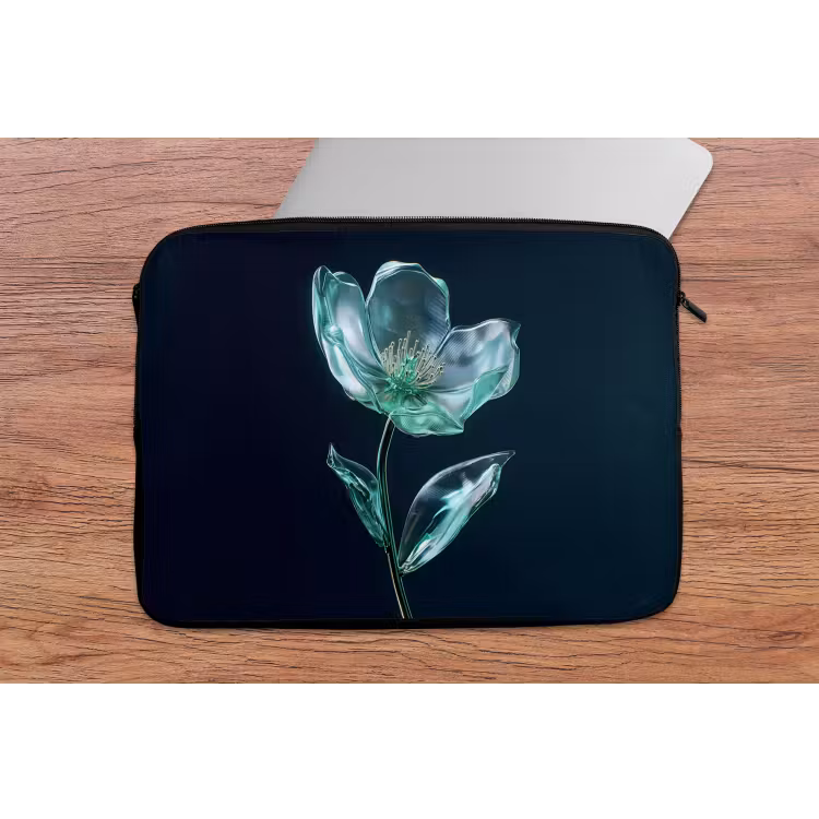 Laptophoes - Bladeren - Bloem - Glazen - Donkerblauw — 2