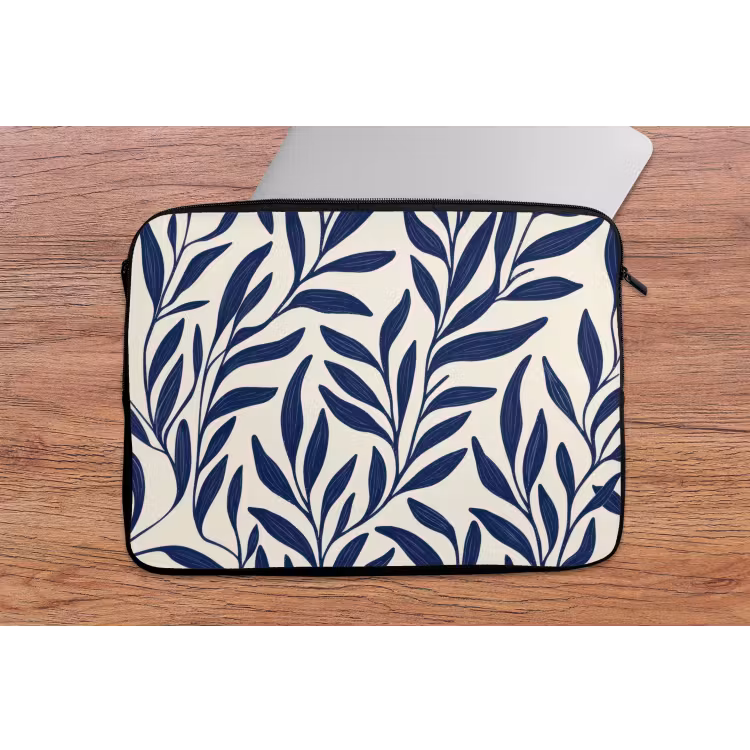 Laptophoes - Bladeren - Klimop - Donkerblauw — 2