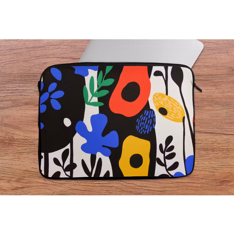 Laptophoes - Bloemen - Bladeren - Abstract - Zwart — 2