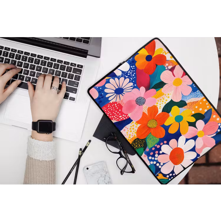 Laptophoes - Bloemen - Kleurrijk - Stippen — 3