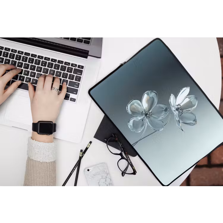 Laptophoes - Kristal - Bloemen - Grijs — 3