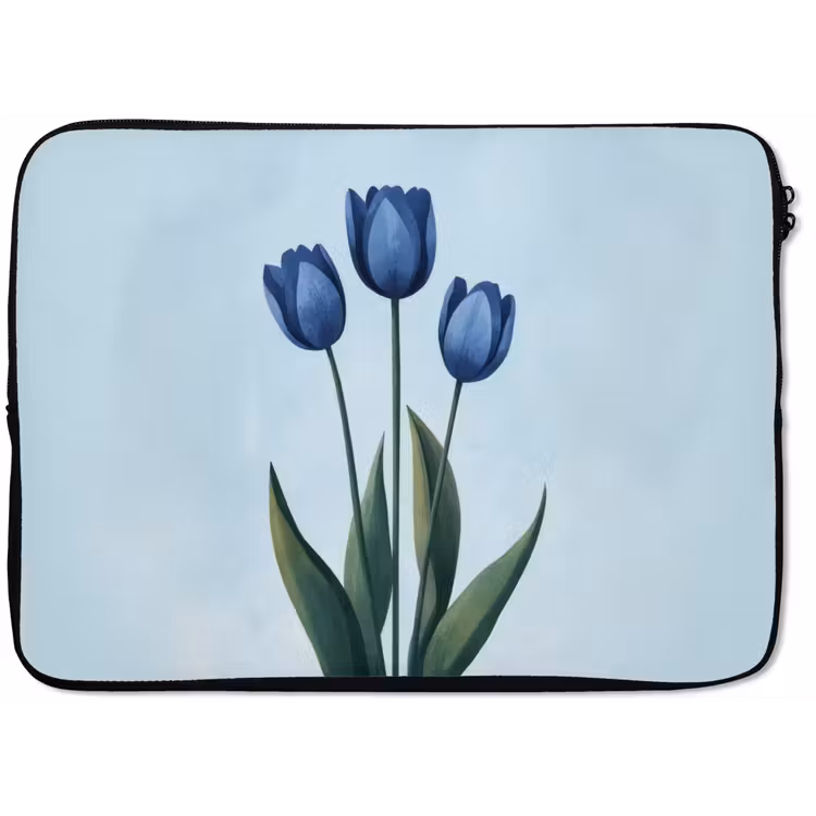 Laptophoes - Tulpen - Blauw - Bladeren — 1
