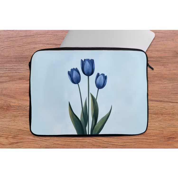 Laptophoes - Tulpen - Blauw - Bladeren — 2