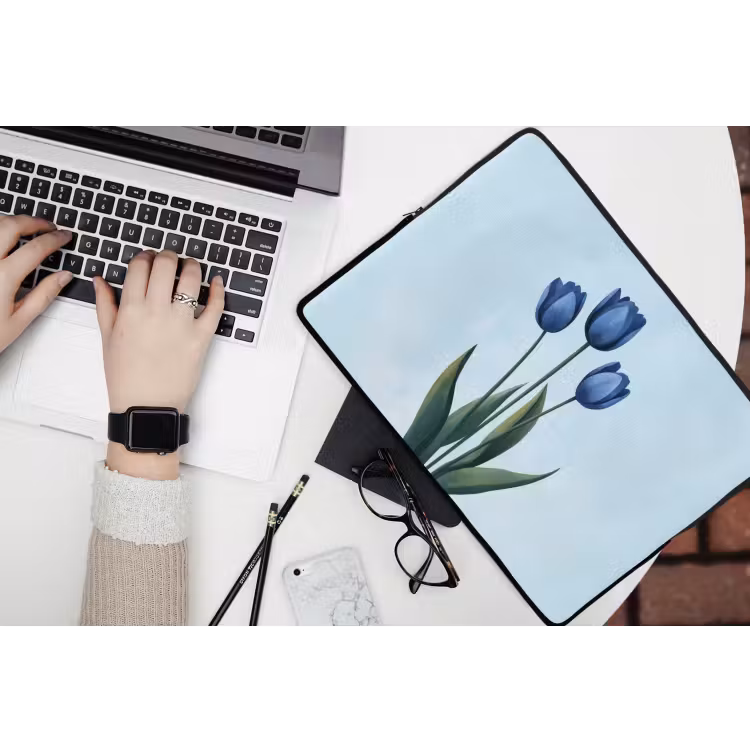 Laptophoes - Tulpen - Blauw - Bladeren — 3