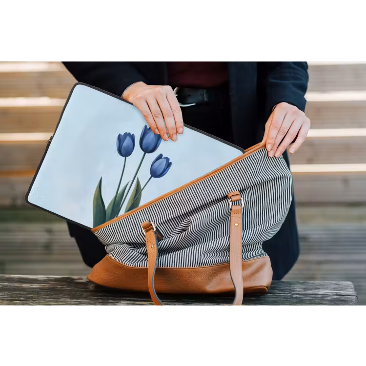 Laptophoes - Tulpen - Blauw - Bladeren — 4