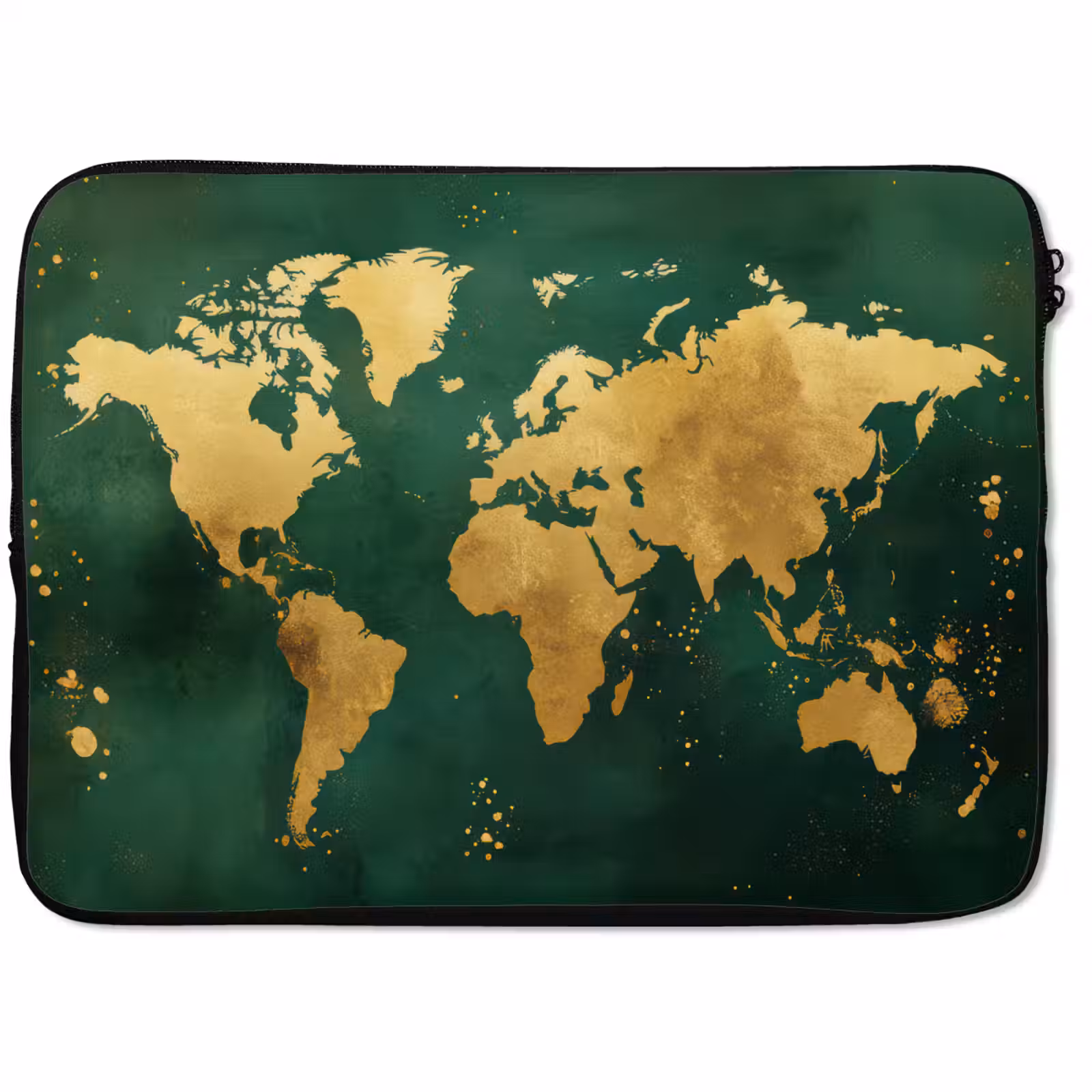 Laptophoes - Wereldkaart - Groen - Goud — 1