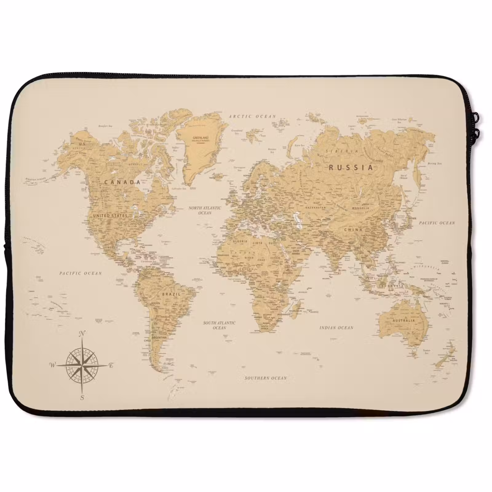 Laptophoes - Wereldkaart - Realistisch - Beige — 1