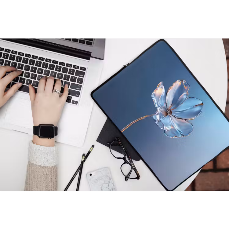 Laptophoes - Blauw - Bloem - Glazen - Sierlijk — 3