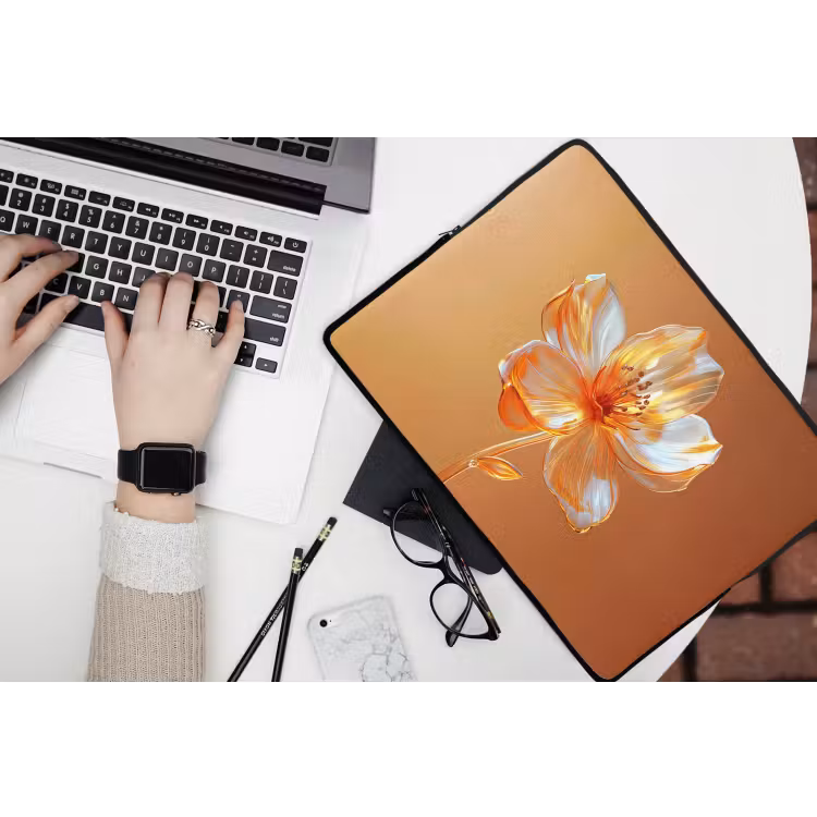 Laptophoes - Glazen - Bloem - Oranje — 3