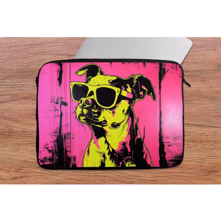 Laptophoes - Hond - Zonnebril - Roze - Art — 2