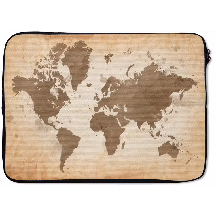 Laptophoes - Wereldkaart - Beige - Bruin — 1