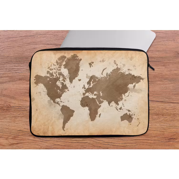 Laptophoes - Wereldkaart - Beige - Bruin — 2