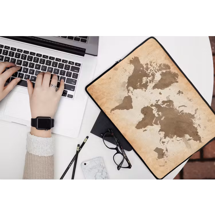 Laptophoes - Wereldkaart - Beige - Bruin — 3