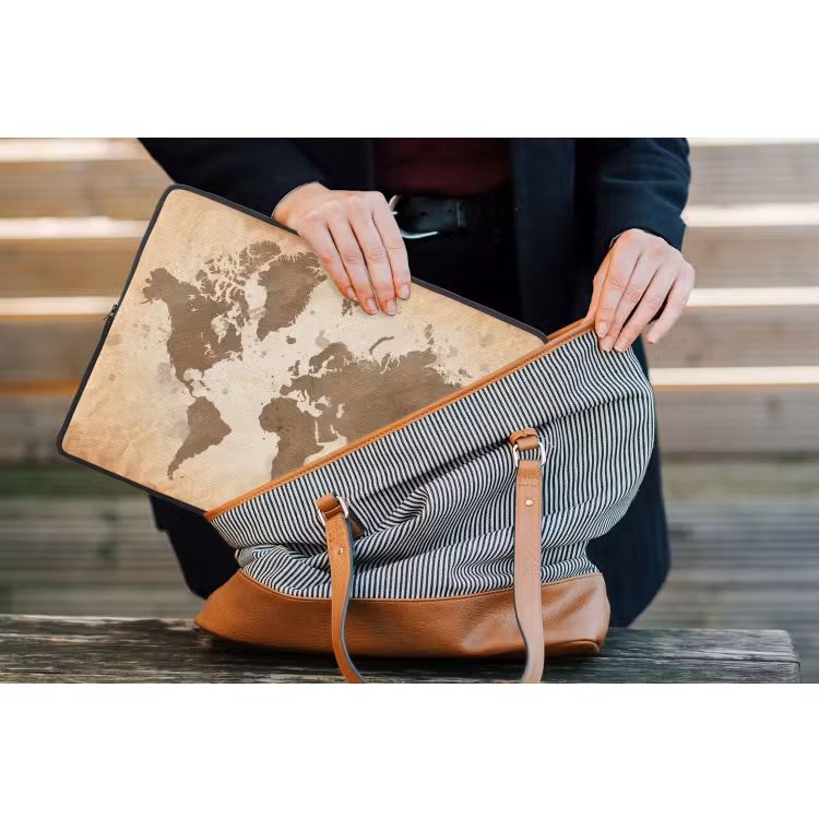 Laptophoes - Wereldkaart - Beige - Bruin — 4