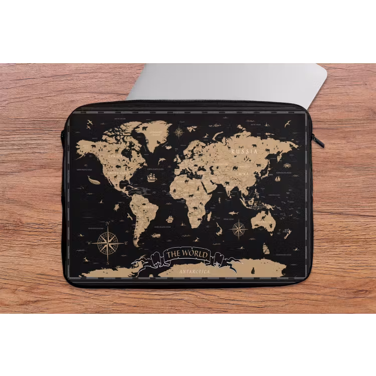 Laptophoes - Wereldkaart - Beige - Zwart — 2