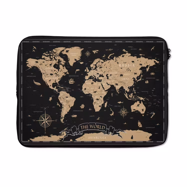 Laptophoes - Wereldkaart - Beige - Zwart — 5
