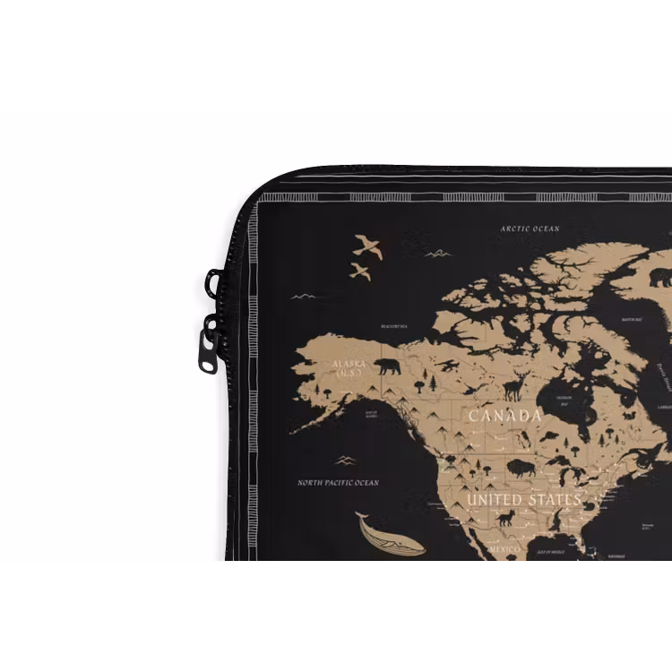 Laptophoes - Wereldkaart - Beige - Zwart — 6