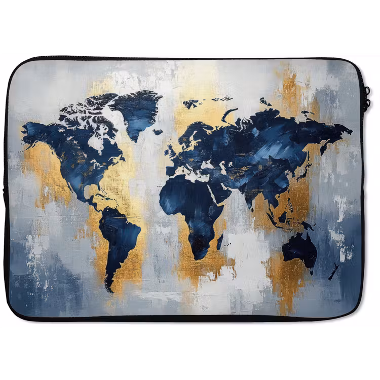 Laptophoes - Wereldkaart - Blauw - Abstract — 1