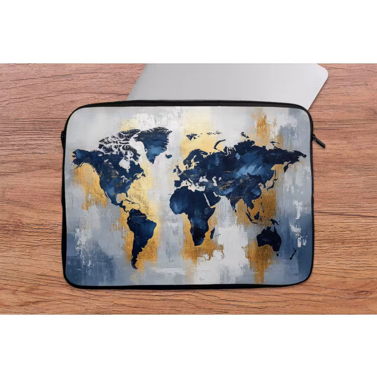 Laptophoes - Wereldkaart - Blauw - Abstract — 2