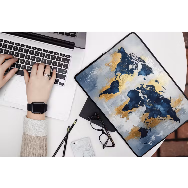 Laptophoes - Wereldkaart - Blauw - Abstract — 3