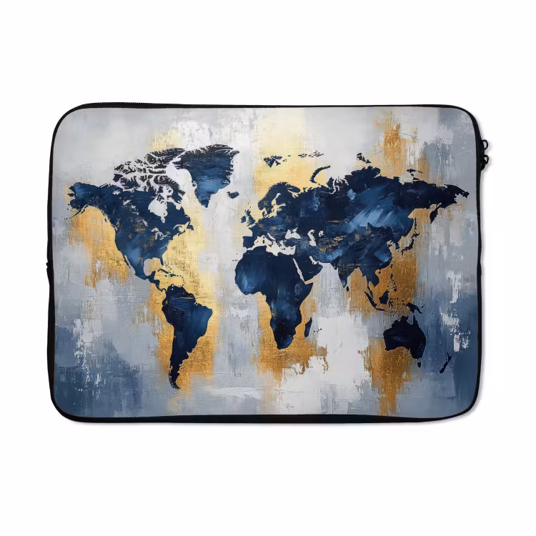 Laptophoes - Wereldkaart - Blauw - Abstract — 5