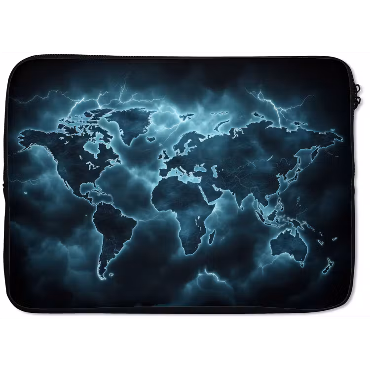 Laptophoes - Wereldkaart - Bliksem - Blauw — 1