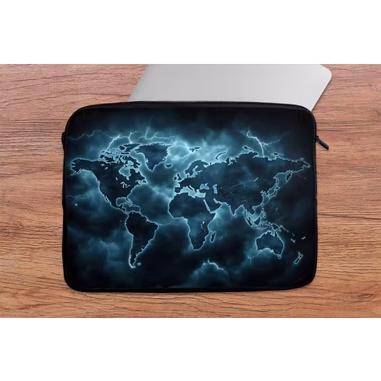 Laptophoes - Wereldkaart - Bliksem - Blauw — 2
