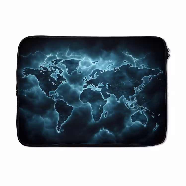 Laptophoes - Wereldkaart - Bliksem - Blauw — 5
