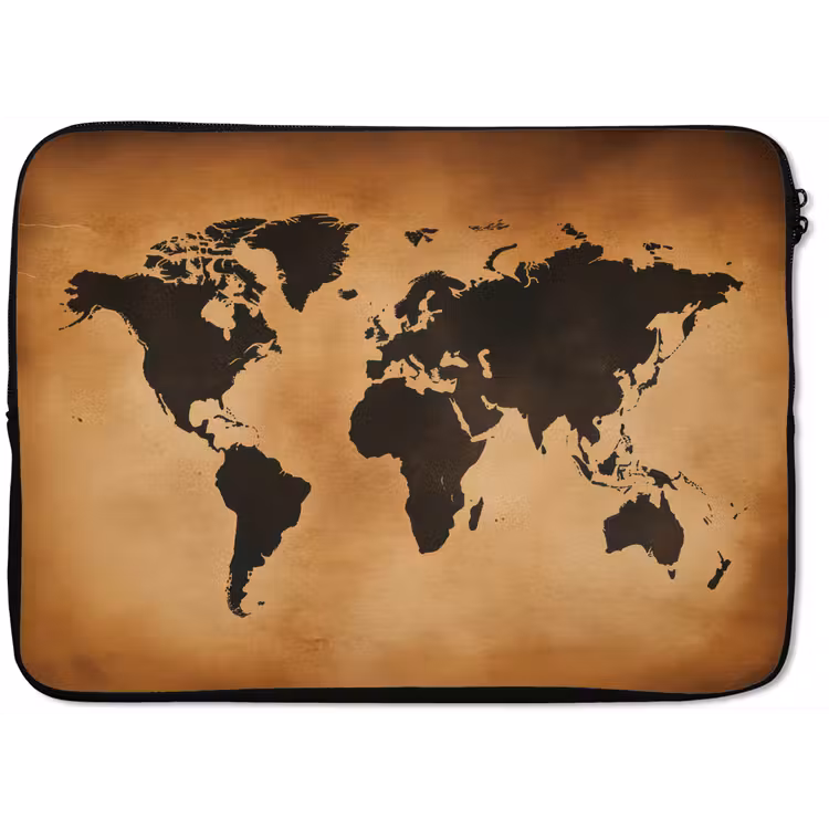 Laptophoes - Wereldkaart - Bruin - Kaart — 1