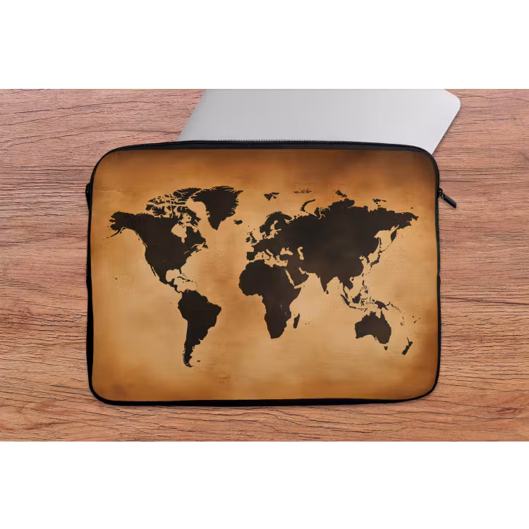 Laptophoes - Wereldkaart - Bruin - Kaart — 2