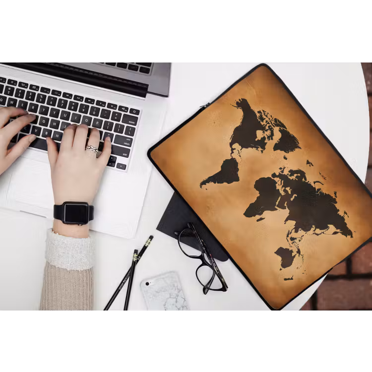 Laptophoes - Wereldkaart - Bruin - Kaart — 3