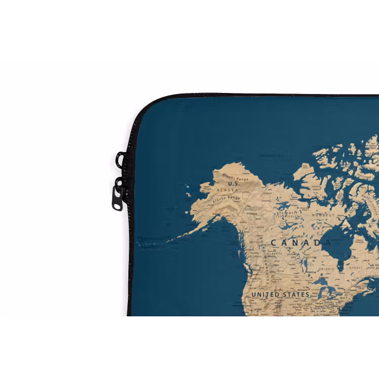 Laptophoes - Wereldkaart - Donkerblauw - Beige — 6