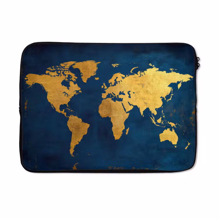 Laptophoes - Wereldkaart - Goud - Donkerblauw — 5