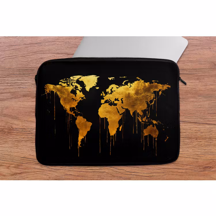 Laptophoes - Wereldkaart - Goud - Druipen - Zwart — 2