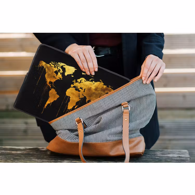 Laptophoes - Wereldkaart - Goud - Druipen - Zwart — 4